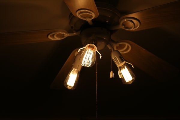 Ceiling fan with illuminated Edison bulbs