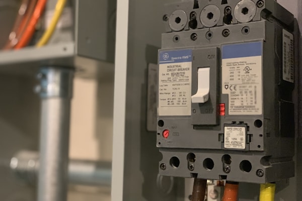 Industrial circuit breaker panel close-up